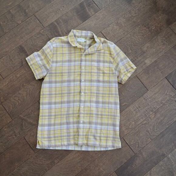 ONIA Vacation Short Sleeve Plaid Regular Fit Shirt Yellow Mens Size Medium - Picture 3 of 8